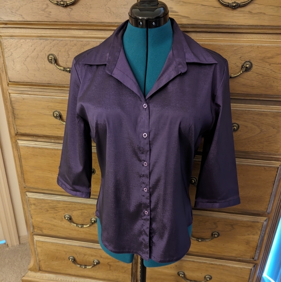 outlooks Tops - Outlooks, purple, shiny, Juniors, Large, stretchy